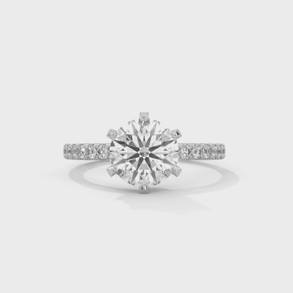 6-Prong Pave Round-Cut Engagement Ring with 2ct Lab-Grown Diamond (F VS1)
